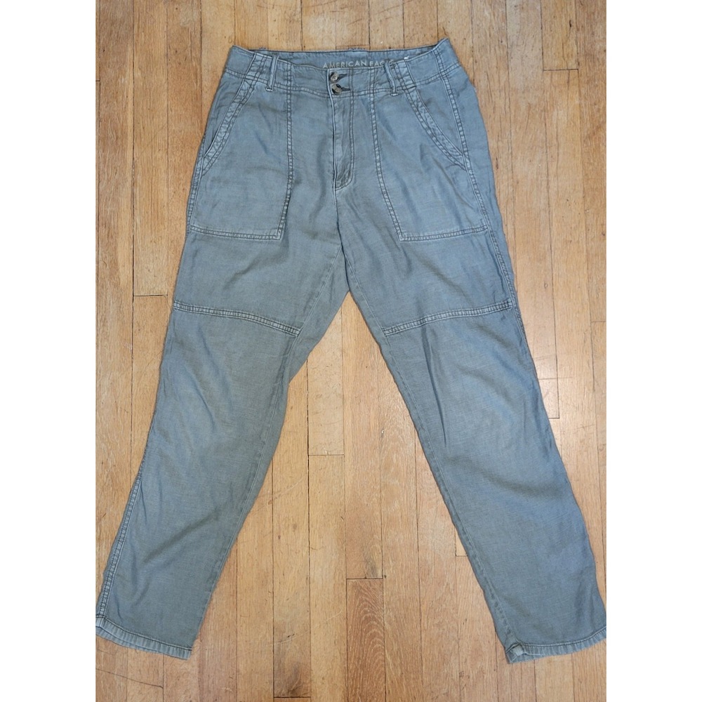 American Eagle Womens 6 Linen Blend Utility Pants Sage Green Relaxed Straight - Picture 2 of 11